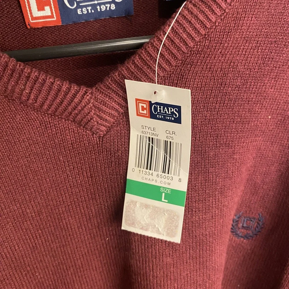 Chaps Men's Large V-Neck Sweater Red Wool Blend New